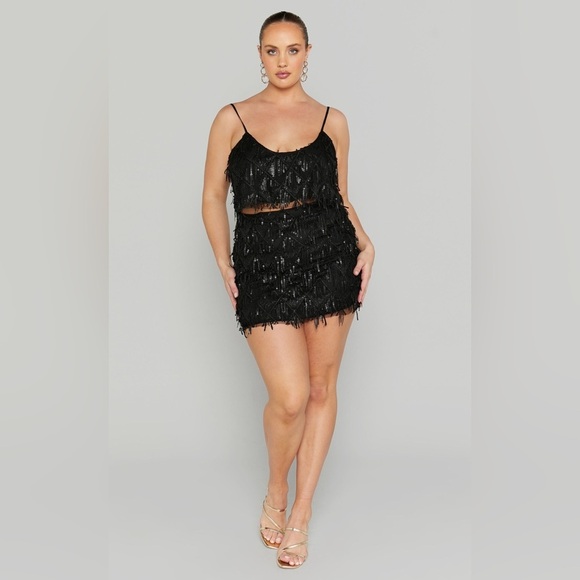 Showpo. Khrizza Sequin Diamond Mesh Black Costume/Party Mini Skirt size 14 - Picture 6 of 11